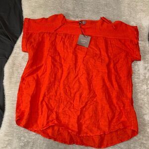 New Saiph Lab Womens Orange 100% Linen Shirt Plus Size 3X‎ Top Made Italy